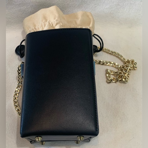 Clee Leather Drawstring  Chain Link Crossbody Bucket Bag Black Tan Womens Purse - Picture 11 of 14